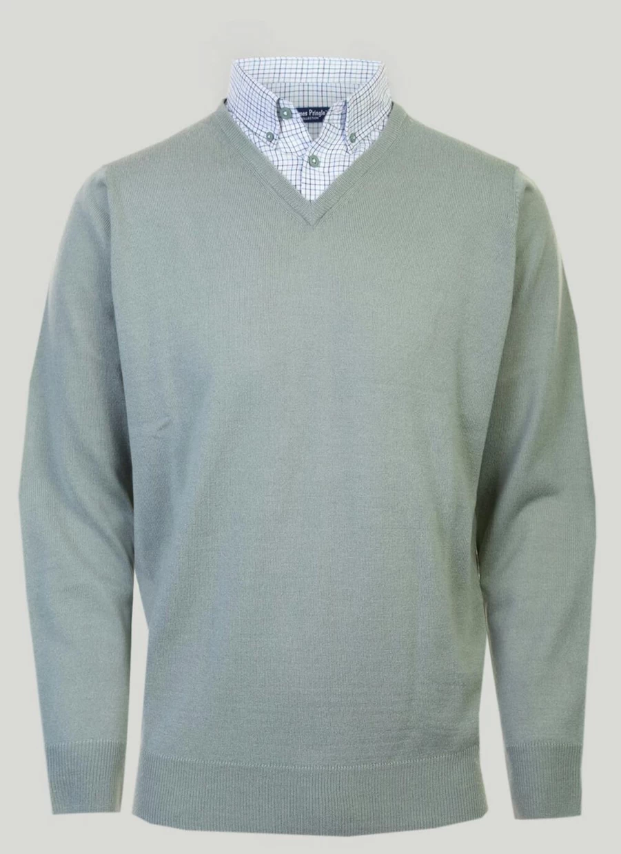 James Pringle Men's Mock Neck V-Neck Jumper - Classic Knit Sweater