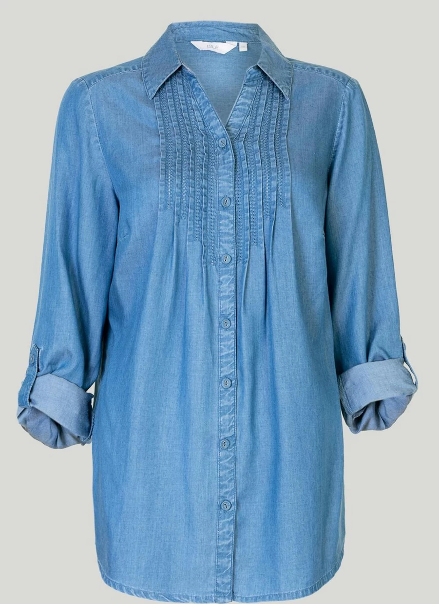 "Isle Women's Blue Pintuck Blouse - Stylish Casual Top for Women"