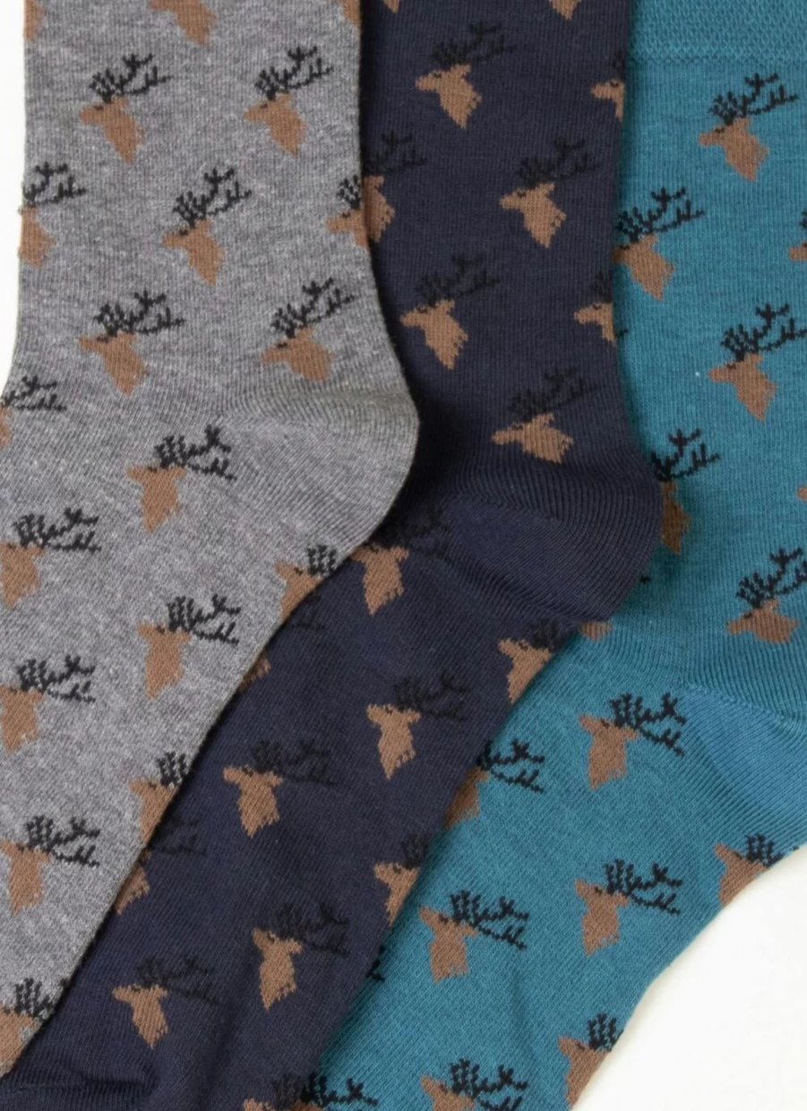 James Pringle Men's Stag Design Socks - 3 Pack Comfortable Casual Dress Socks