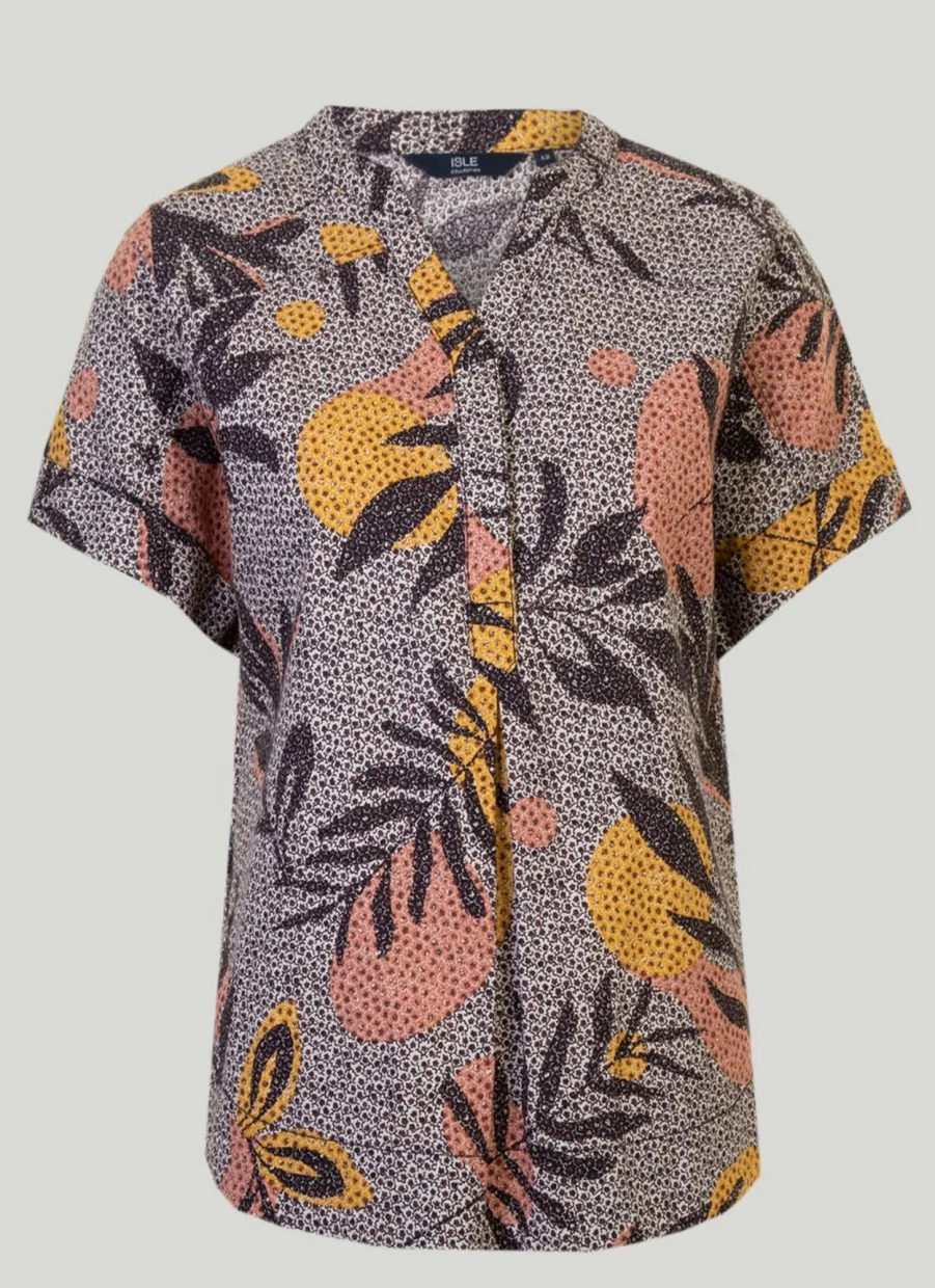 "Isle Women's Stylish Palm Print Blouse - Trendy Floral Top for Women"