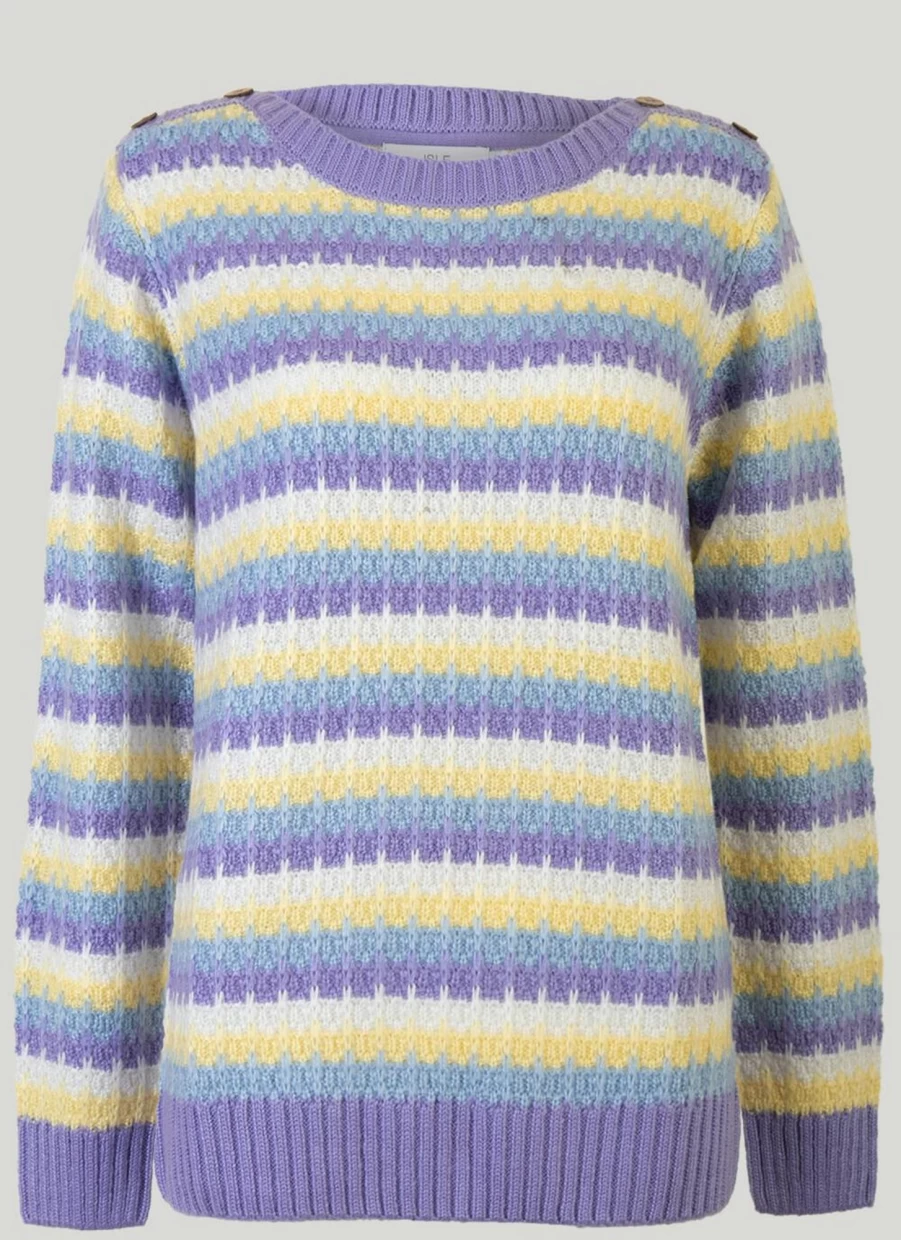 "Isle Women's Button-Detail Shoulder Stripe Knit Jumper"
