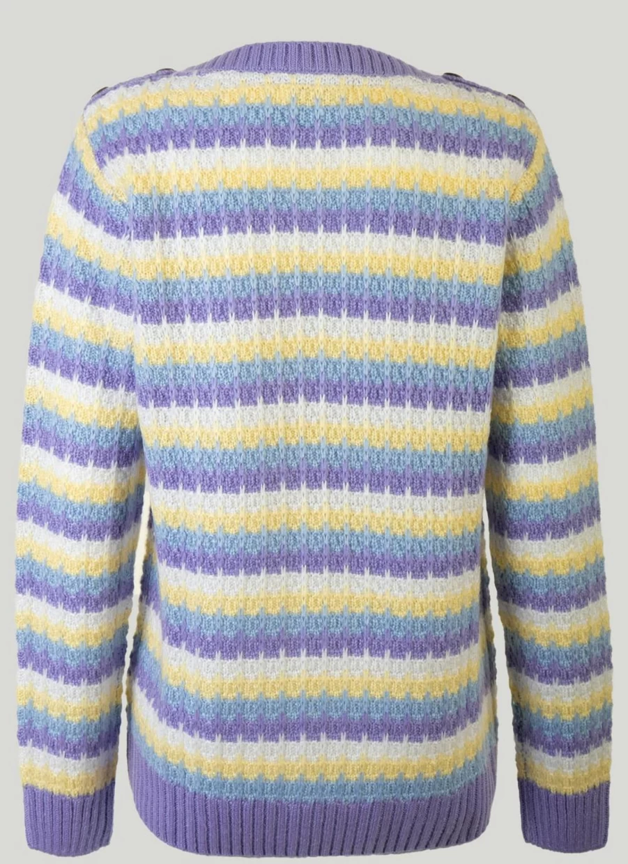 "Isle Women's Button-Detail Shoulder Stripe Knit Jumper"