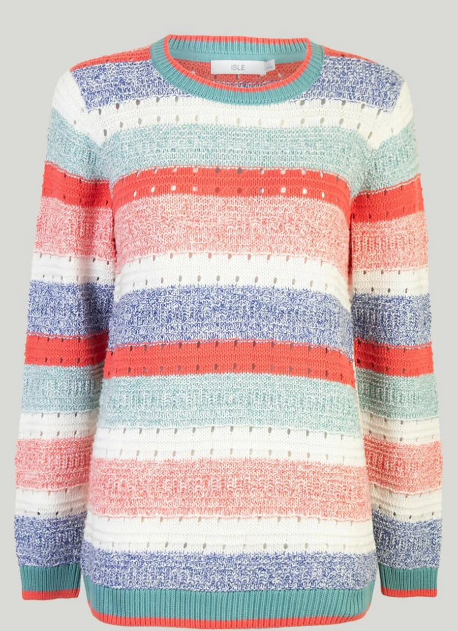 "Isle Women's Cotton Pointelle Knit Jumper Sweater"
