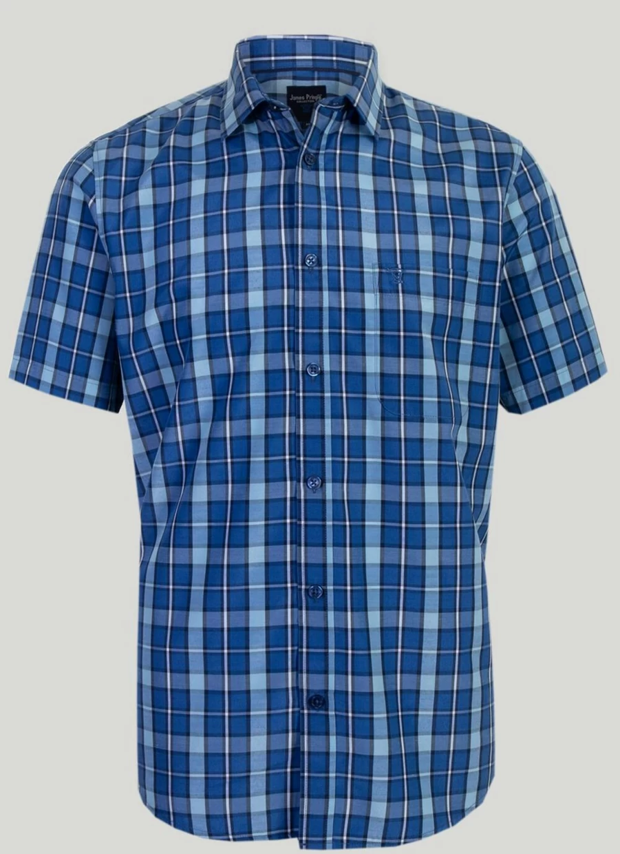 James Pringle Men's Classic Short Sleeve Check Shirt - Stylish Casual Plaid Button-Up for Men