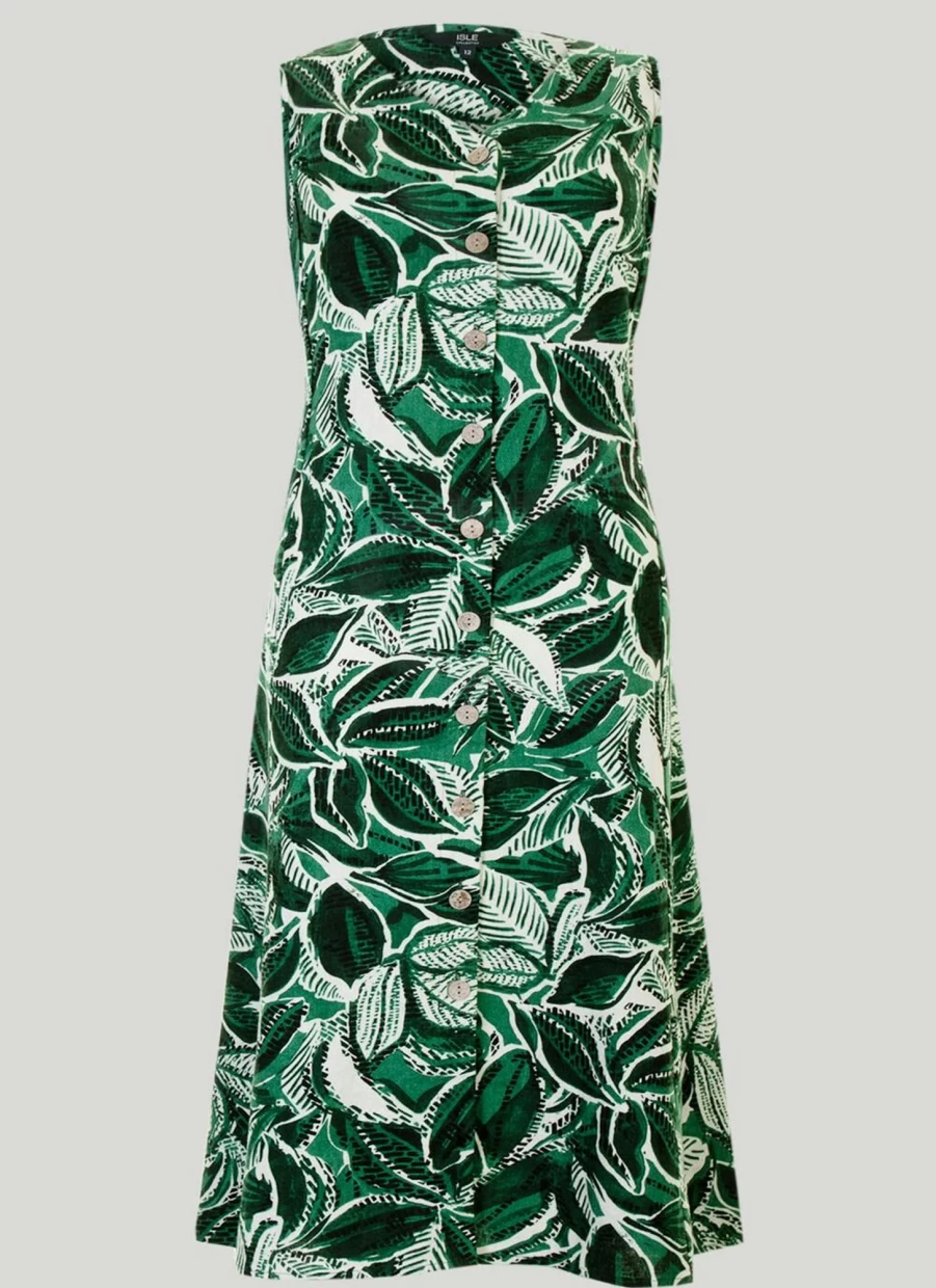Isle Women's Floral Leaf Print Summer Dress - Elegant Bohemian Style Midi Dress for Women