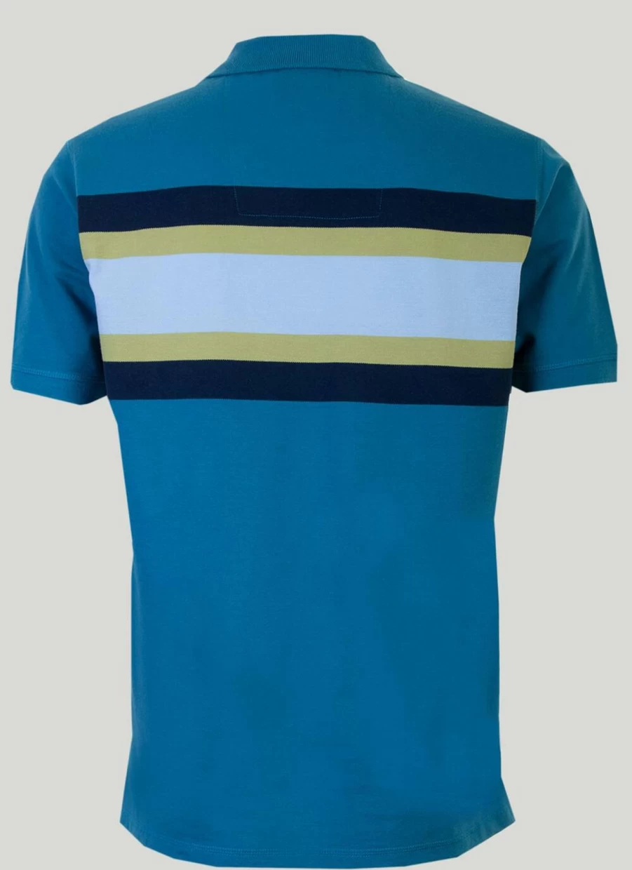 PG Field Men's Teal & Navy Striped Polo Shirt - Classic Casual Slim Fit Golf Top