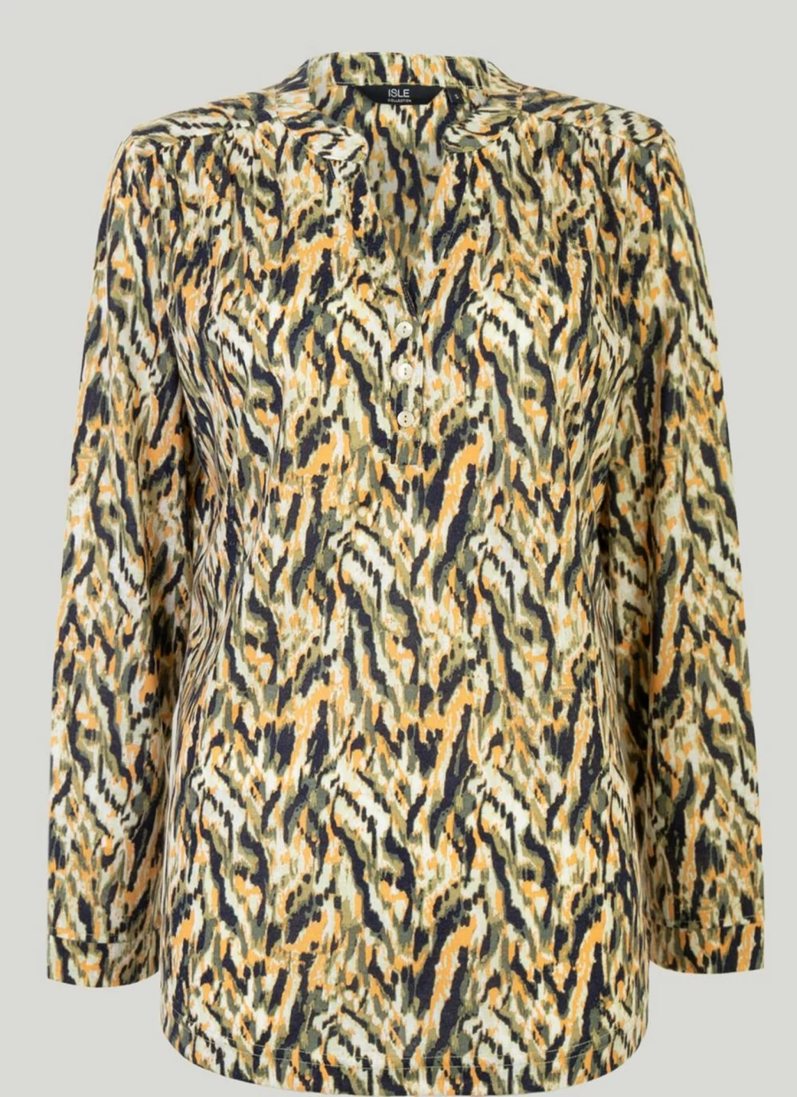 Isle Women's Ikat Print Jersey Blouse - Stylish Floral Pattern Top for Women