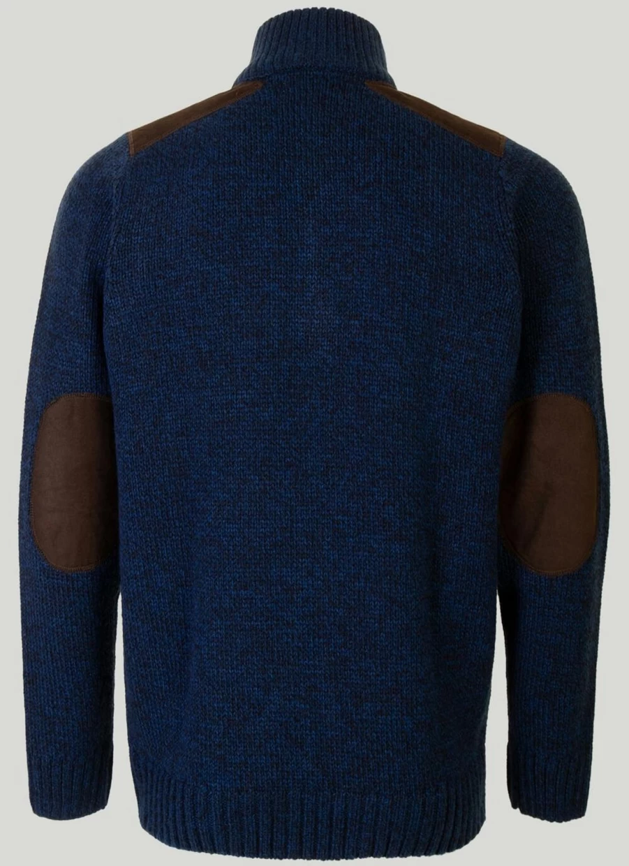 PG Field Men's Zip Neck Suede Trim Jumper - Stylish Suede Detail Knit Sweater