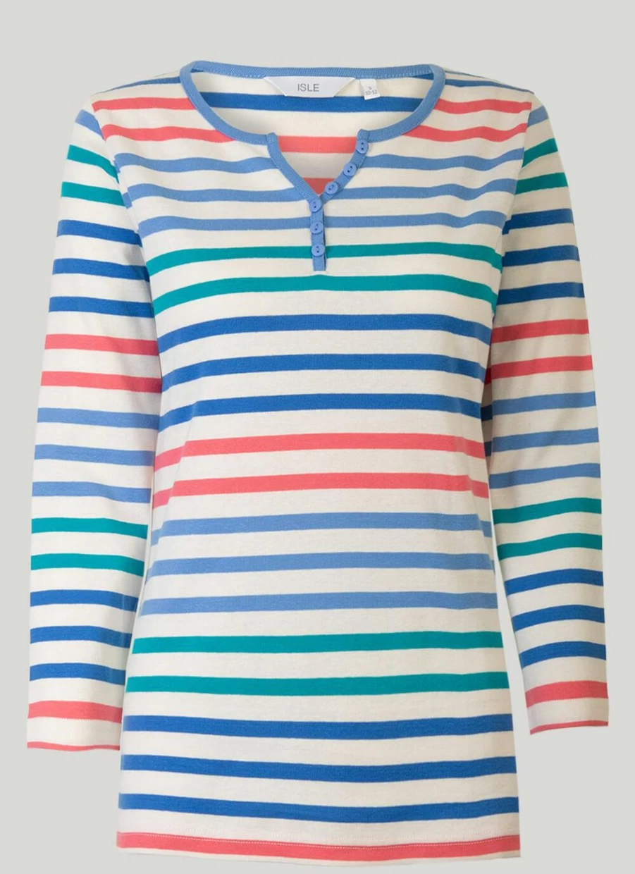 "Isle Women's Notch Neck Striped Top - Stylish Striped Crewneck Shirt"