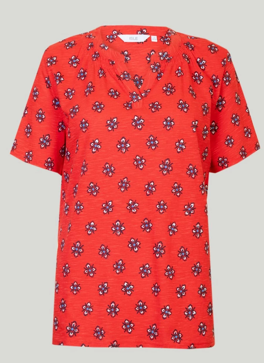 "Isle Women's Notch Neck T-Shirt - Stylish Casual Top for Everyday Wear"