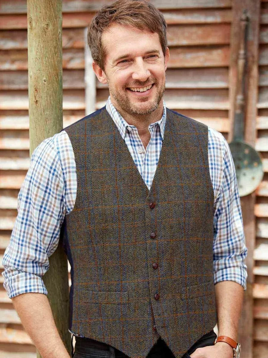 Harris Tweed Men's Bute Waistcoat - Classic Vintage Vest for Formal Wear