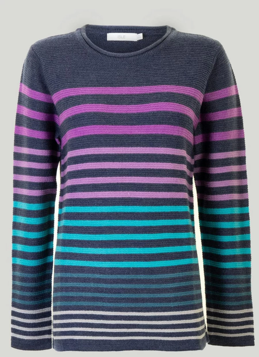 Isle Women's Navy Striped Knit Jumper - Classic Crewneck Sweater