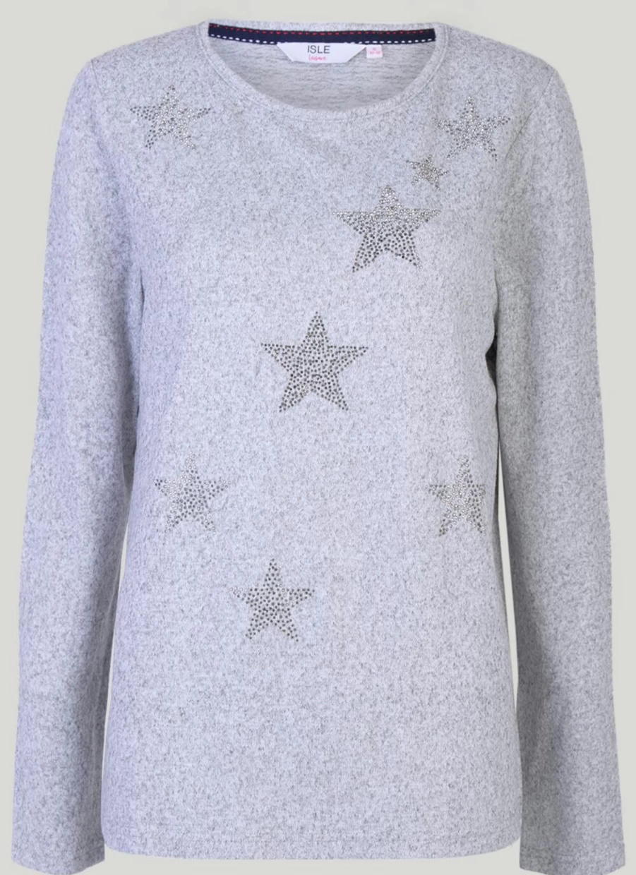 "Isle Loungewear Women's Silver Star Embroidered Top - Stylish Casual Blouse"