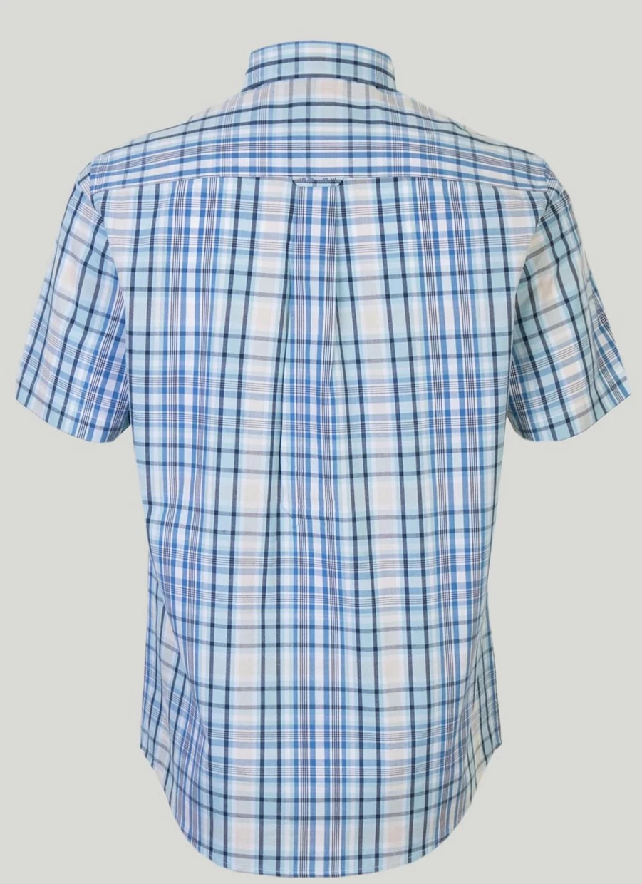 James Pringle Men's Cotton Check Short Sleeve Shirt - Classic Plaid Casual Button-Up Top