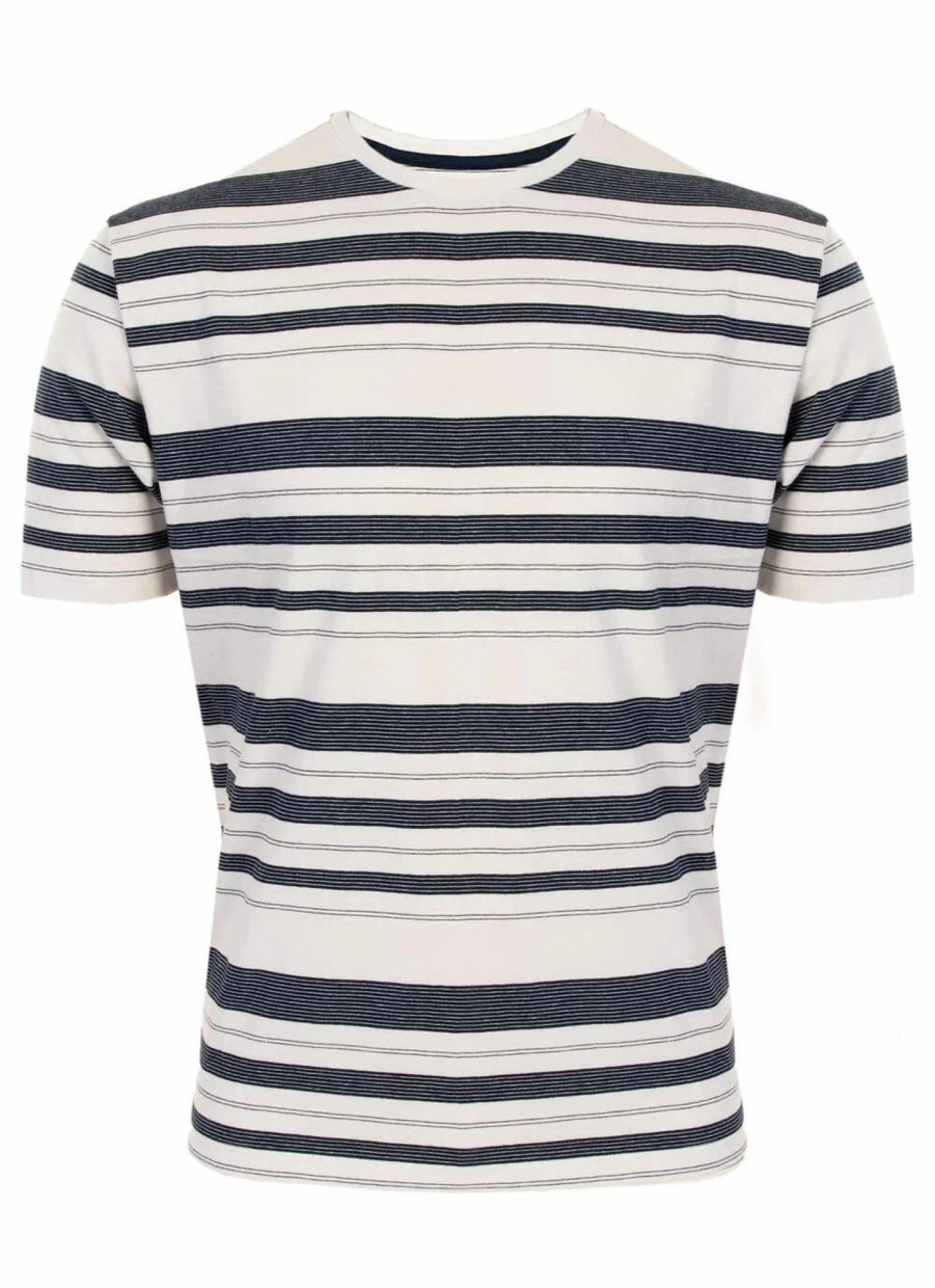 James Pringle Men's Stripe Crew Neck T-Shirt - Classic Cotton Casual Tee