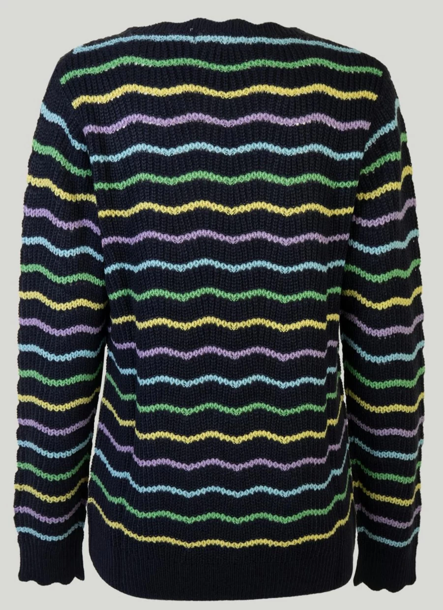 Isle Women's Wavy Stripe Knit Jumper - Soft Crewneck Sweater Casual Comfortable Pullover