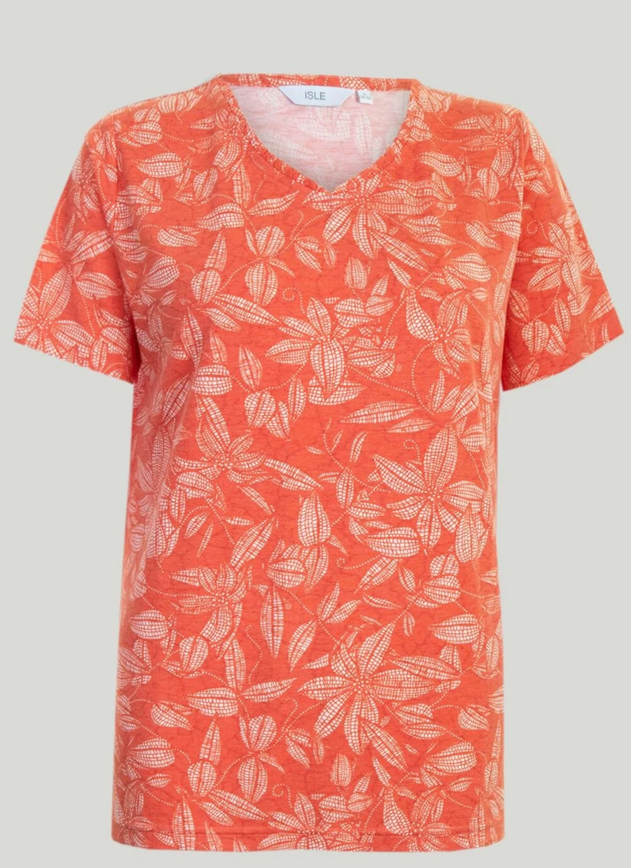 Isle Women's Vintage Print V-Neck T-Shirt - Soft Cotton Casual Tee