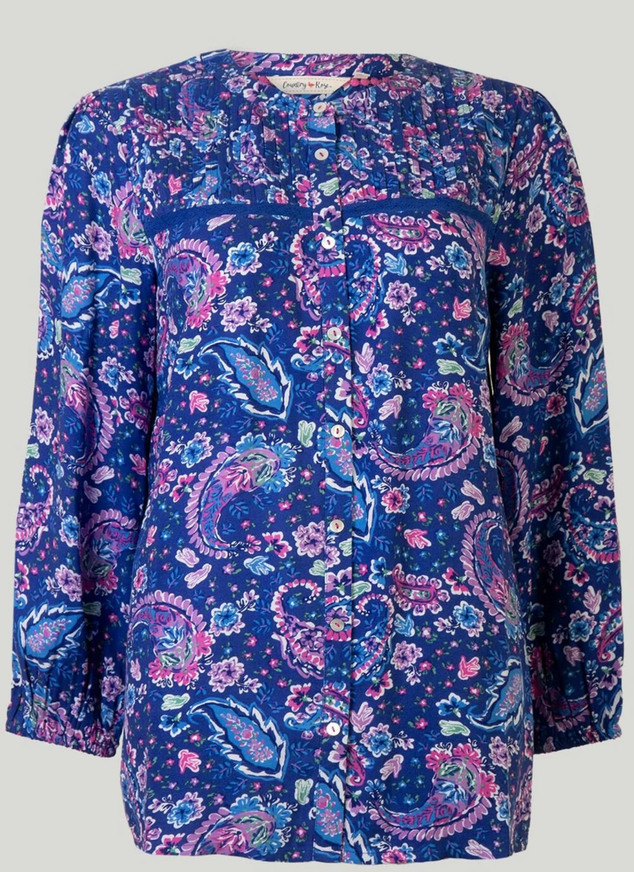 Country Rose Women's Paisley Print Blouse - Floral Bohemian Style Top