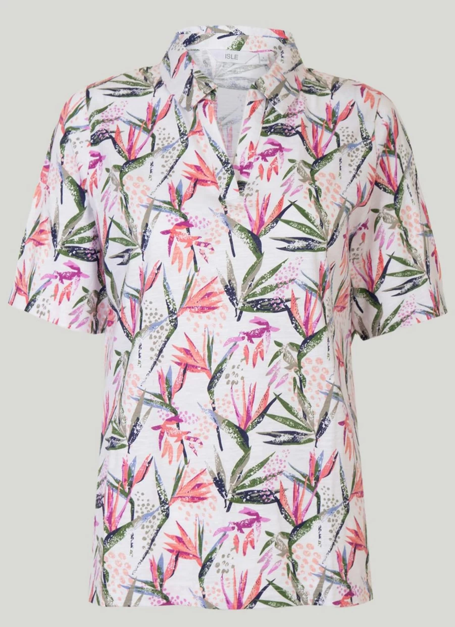 Isle Women's Printed Polo Shirt - Stylish Casual Comfort Fit Top