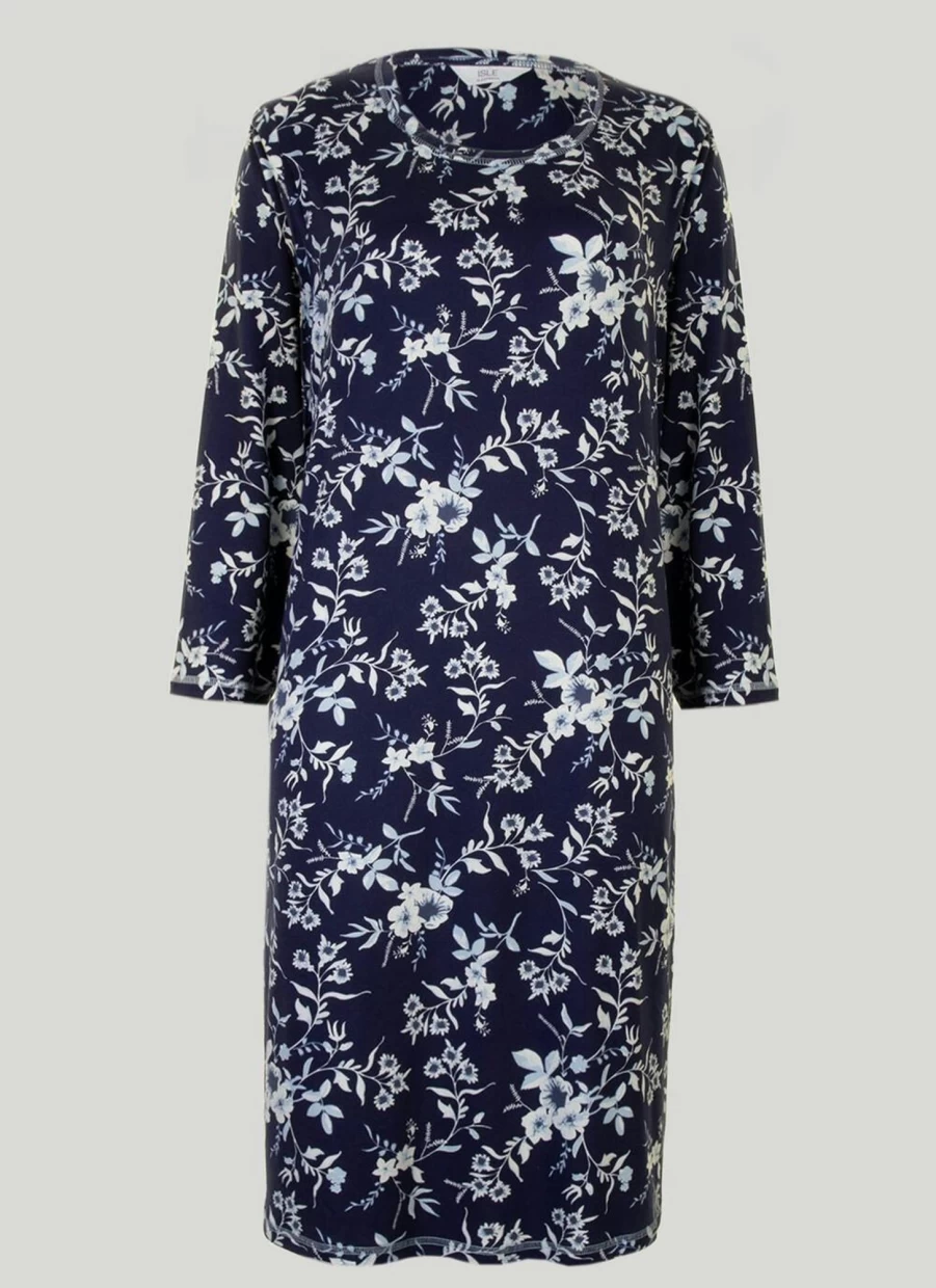 "Isle Women's Navy Blue Printed Nightgown - Soft Sleepwear Nightie"