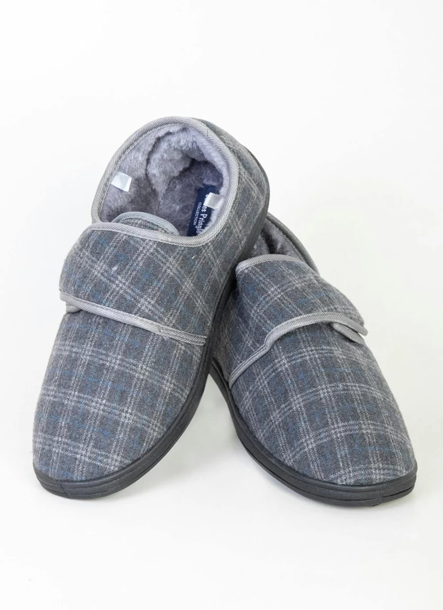 James Pringle Men's Check Touch Fasten Slippers - Comfortable & Stylish Non-Slip House Shoes
