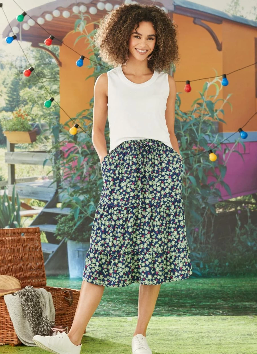 Country Rose Women's Floral Print Skirt - Elegant Summer A-Line Skirt for Women