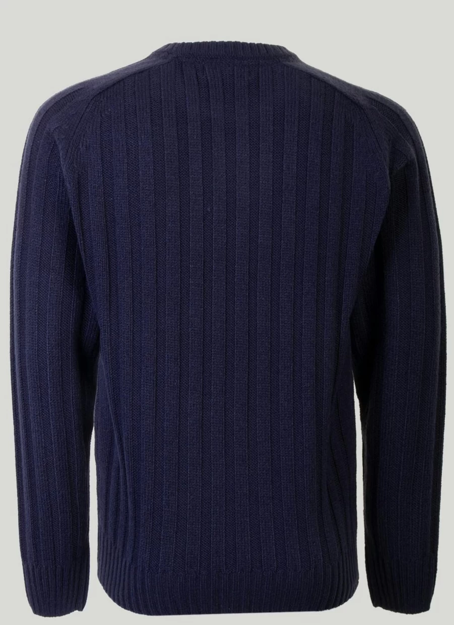 PG Field Men's Ribbed Crew Neck Jumper - Soft Knit Slim Fit Sweater