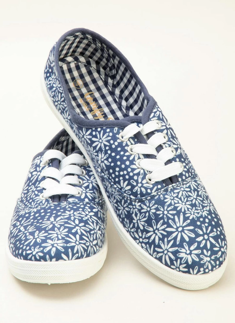 Comfy Sense Women's Navy Floral Print Canvas Sneakers - Casual Comfort Trainers