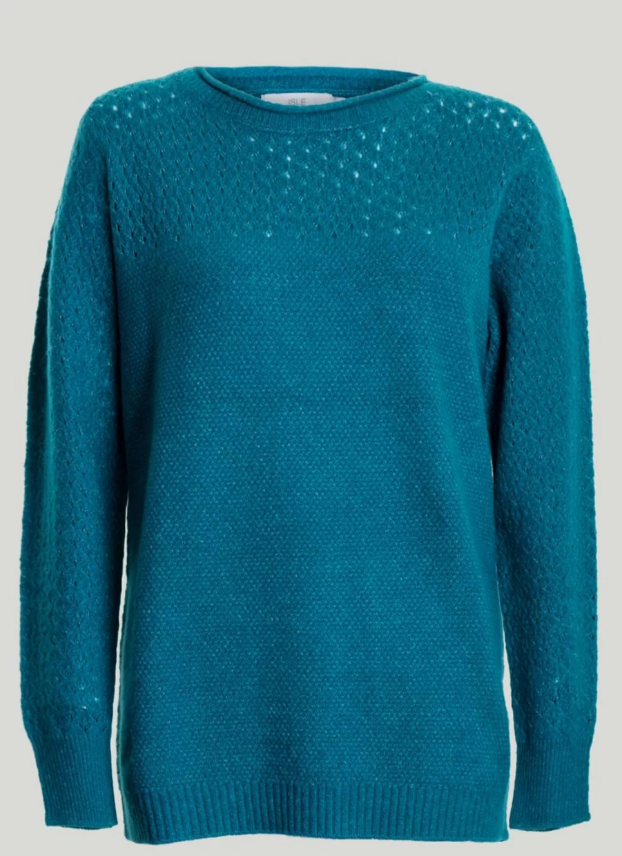 Isle Women's Pointelle Knit Jumper - Soft Crewneck Sweater for Women