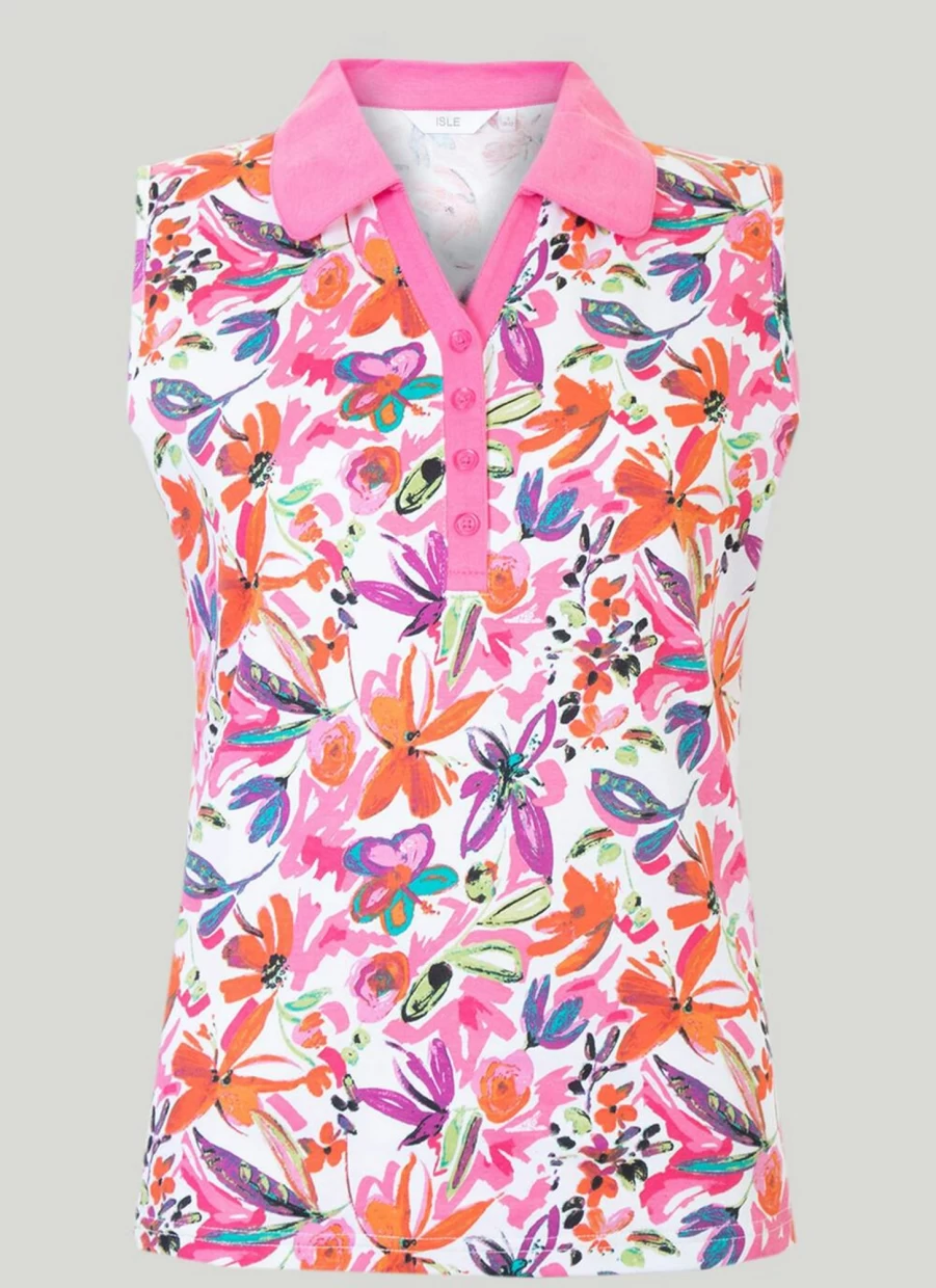 "Isle Women's Sleeveless Printed Polo Shirt"