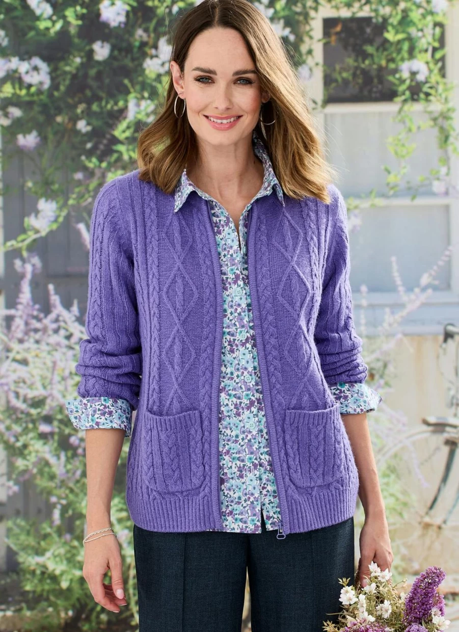 "Honor Millburn Women's Purple Textured Knit Cardigan Cozy Soft Long Sleeve Sweater"