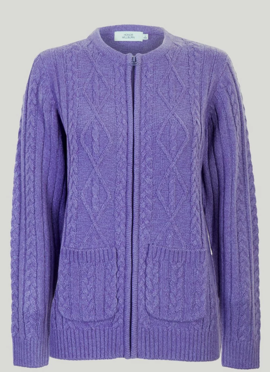 "Honor Millburn Women's Purple Textured Knit Cardigan Cozy Soft Long Sleeve Sweater"