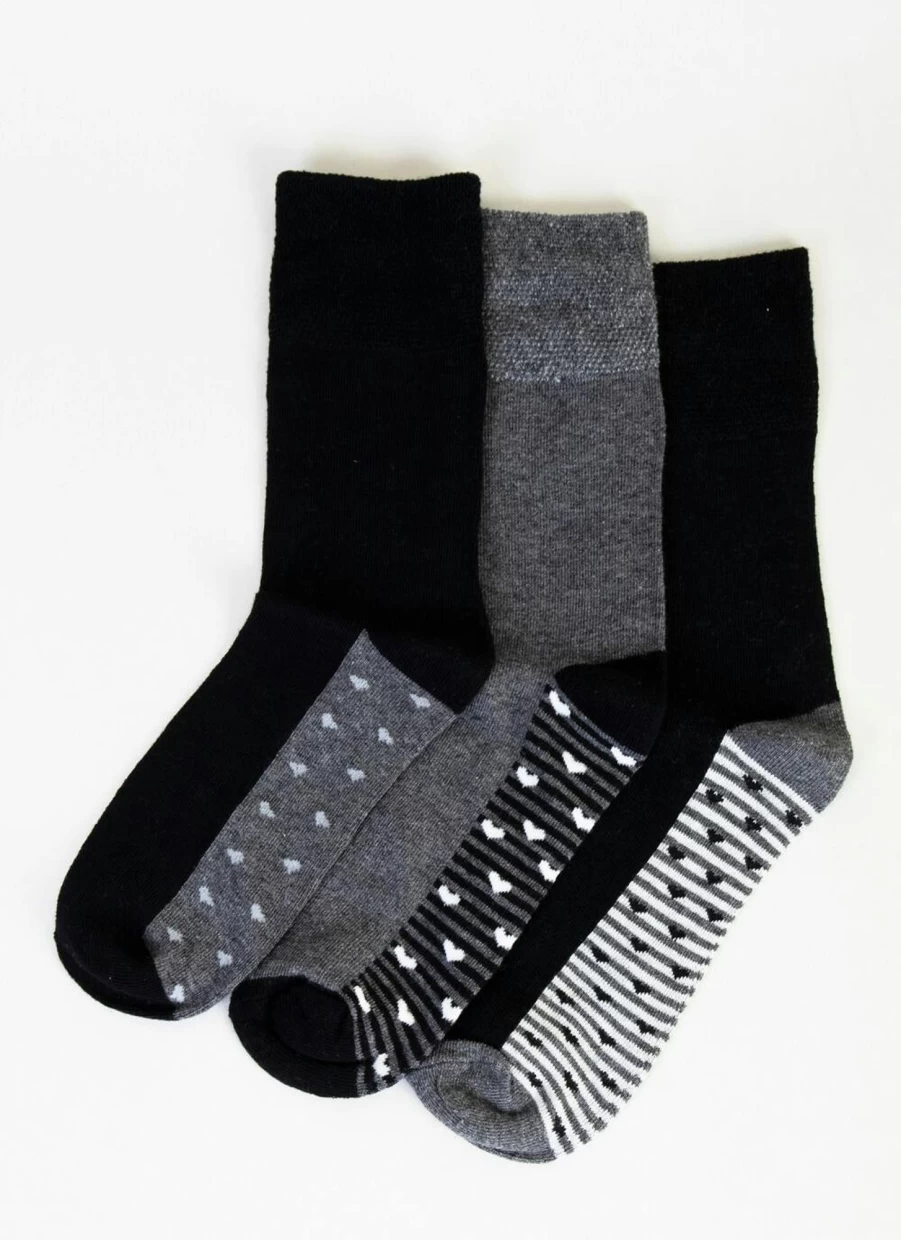 Isle Women's Stripe Heart Pattern 3-Pack Crew Socks