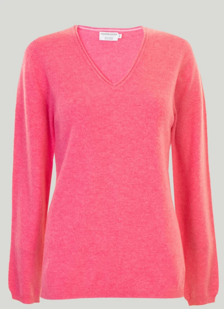 Gleneagles Women's V-Neck Cashmere Sweater Soft Luxury Knitwear Comfortable Winter Pullover