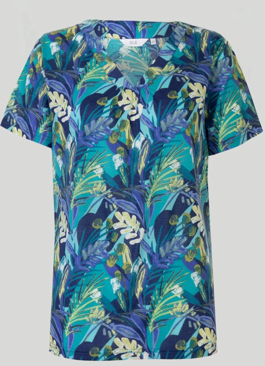 Isle Women's Vintage Print V-Neck T-Shirt - Soft Cotton Casual Tee