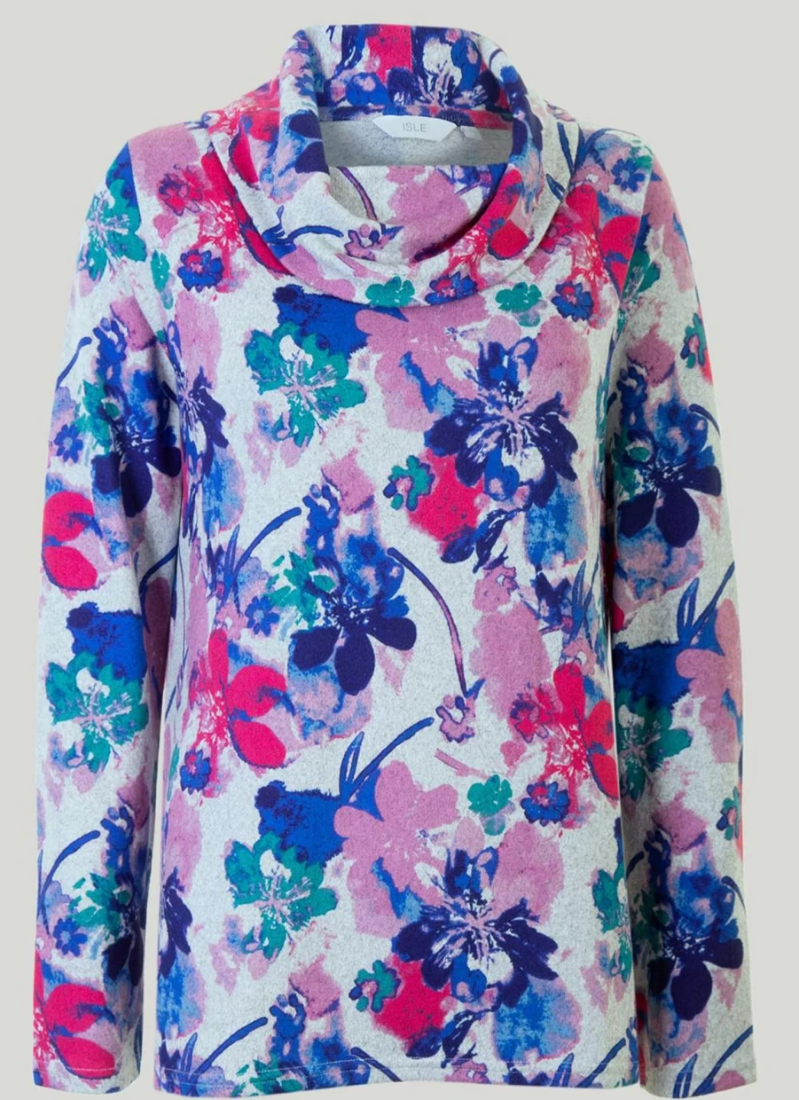 Isle Women's Stylish Cowl Neck Printed Top - Floral Pattern Casual Blouse