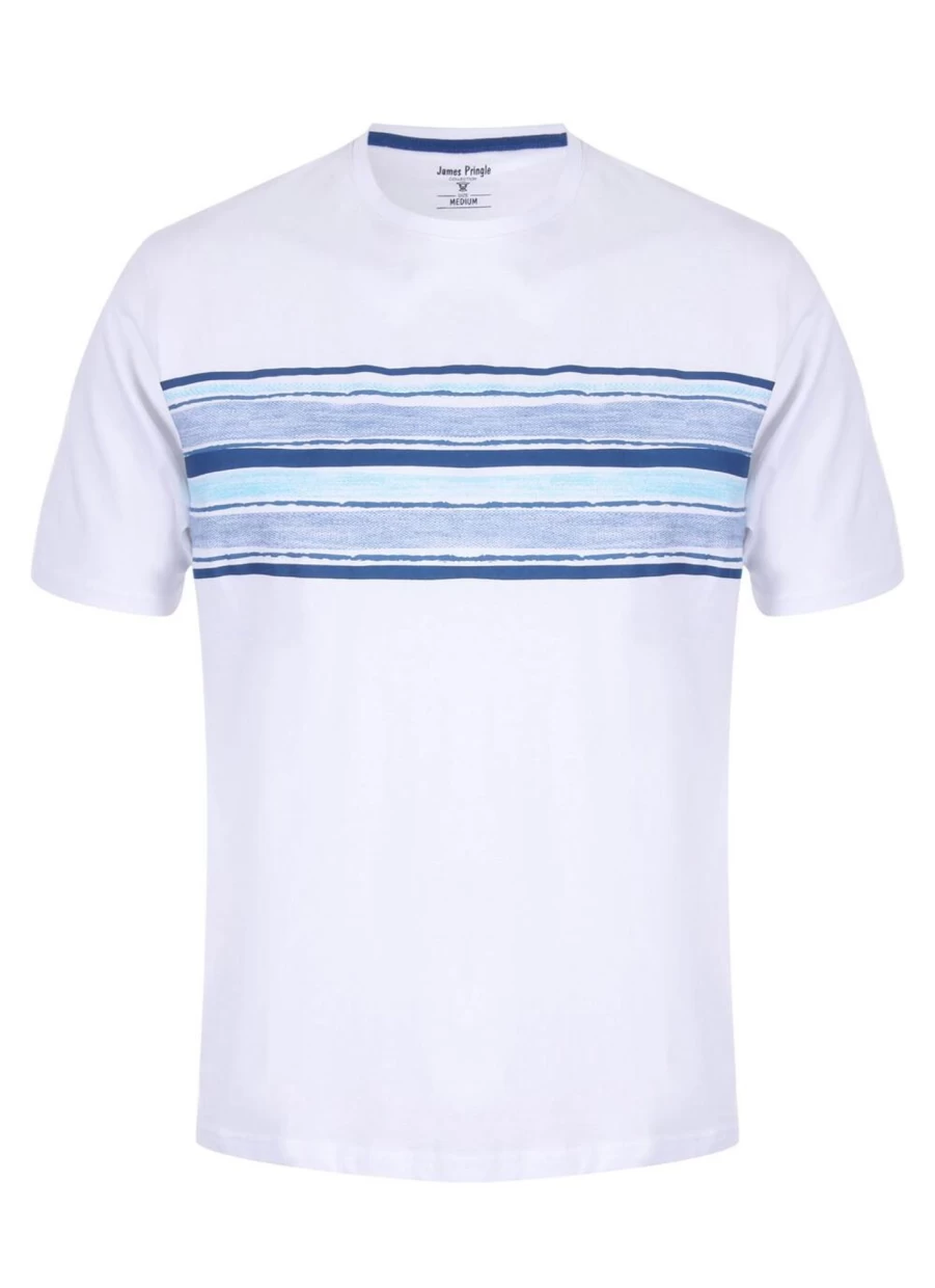 James Pringle Men's Classic Chest Stripe Cotton T-Shirt - Casual Striped Tee for Men