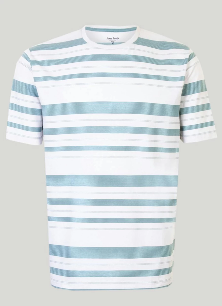 James Pringle Men's Classic Crew Neck Striped Cotton T-Shirt