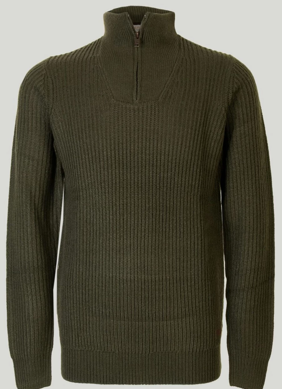 PG Field Men's Green Half Zip Fisherman Rib Knit Sweater
