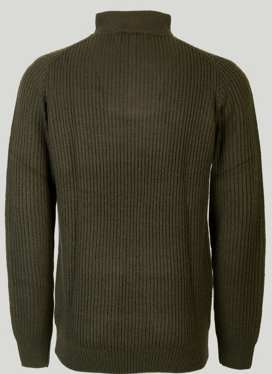 PG Field Men's Green Half Zip Fisherman Rib Knit Sweater