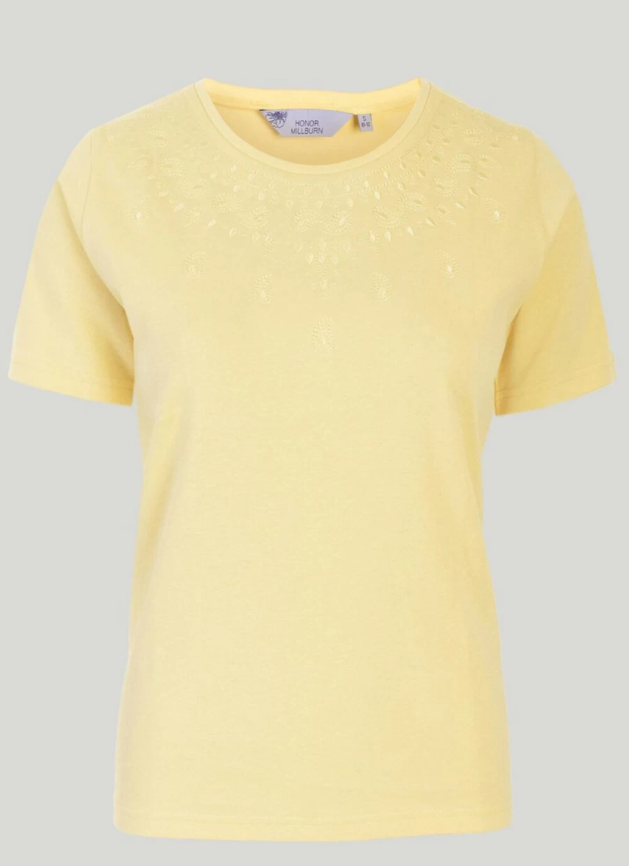 Honor Millburn Women's Embroidered Cotton T-Shirt - Elegant Casual Top for Everyday Wear