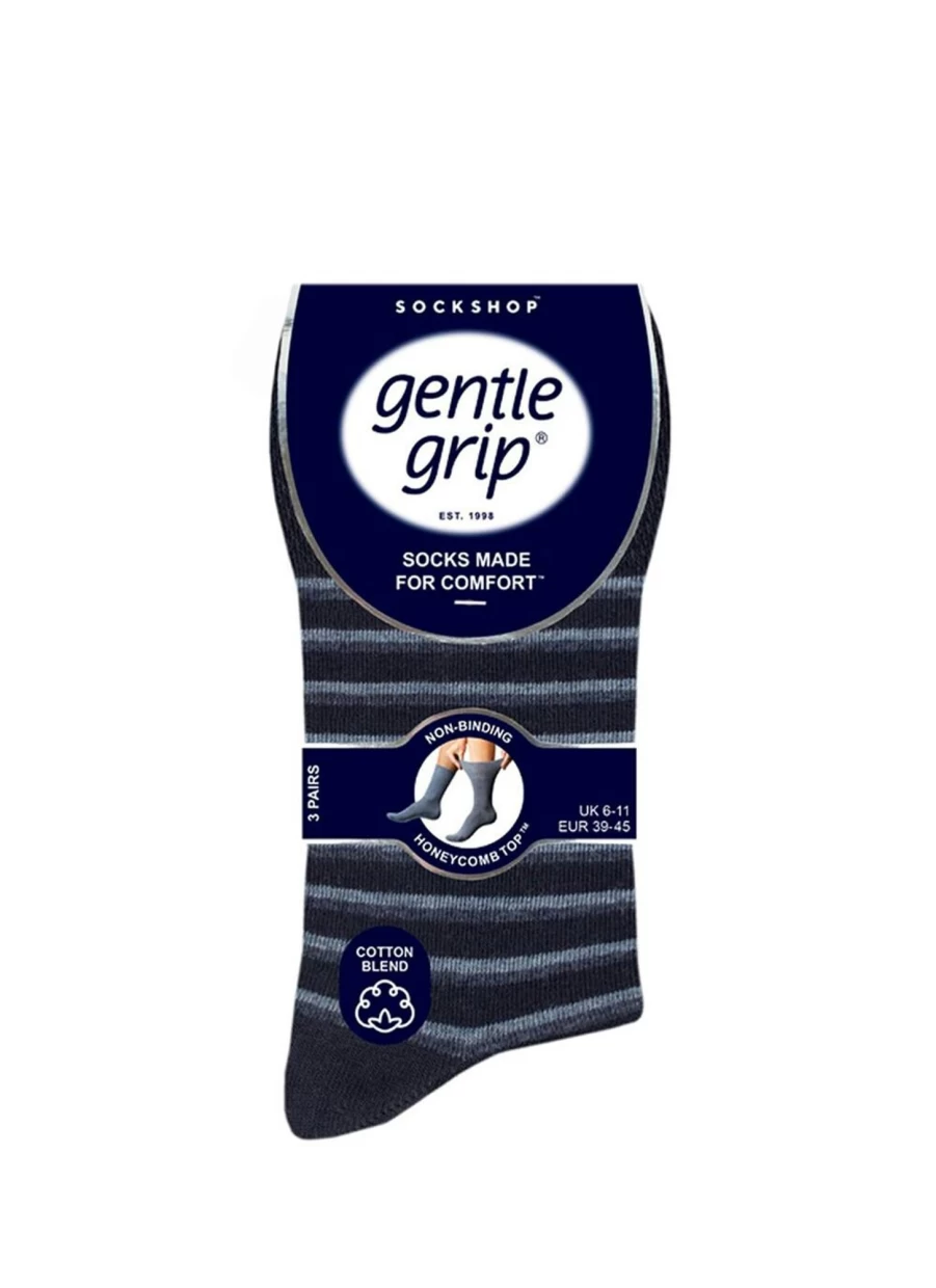 Gentle Grip Men's Blue Crew Socks 3-Pack - Soft Comfort Athletic Socks