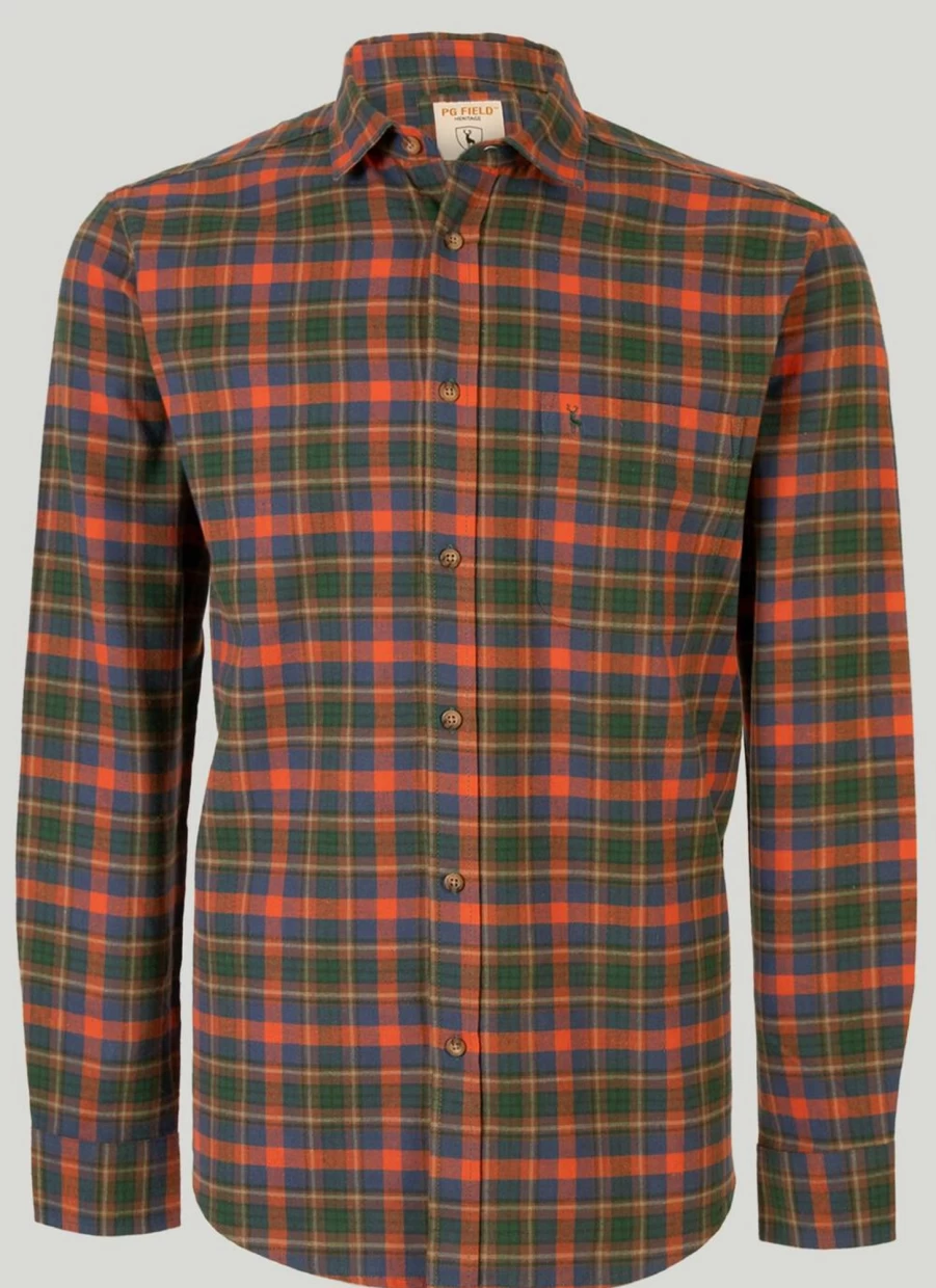 PG Field Men's Flannel Check Shirt - Soft Plaid Long Sleeve Casual Shirt for Men