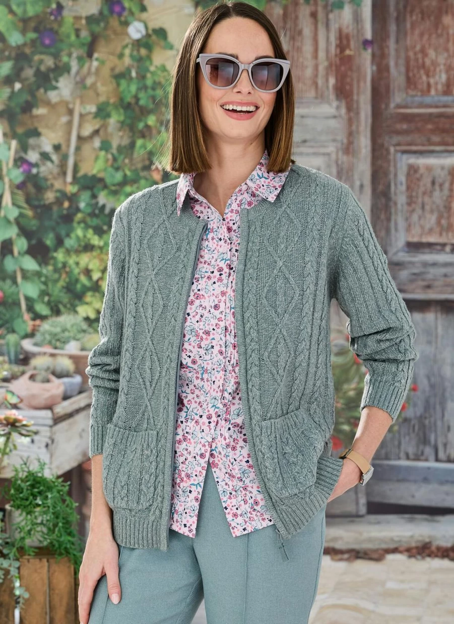 Honor Millburn Women's Zip Front Cardigan - Stylish Knit Sweater for Casual Wear