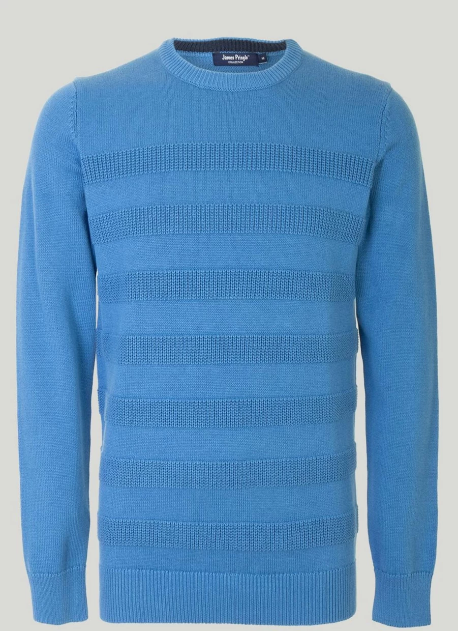 James Pringle Men's Cotton Striped Textured Knit Jumper