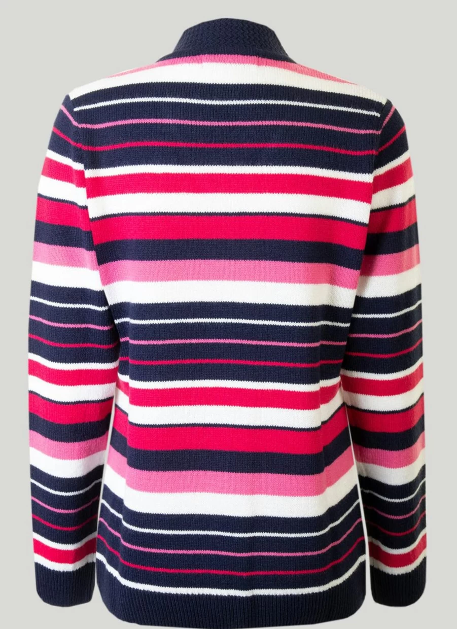 Isle Women's Pink Striped V-Neck Jumper Soft Knit Casual Sweater