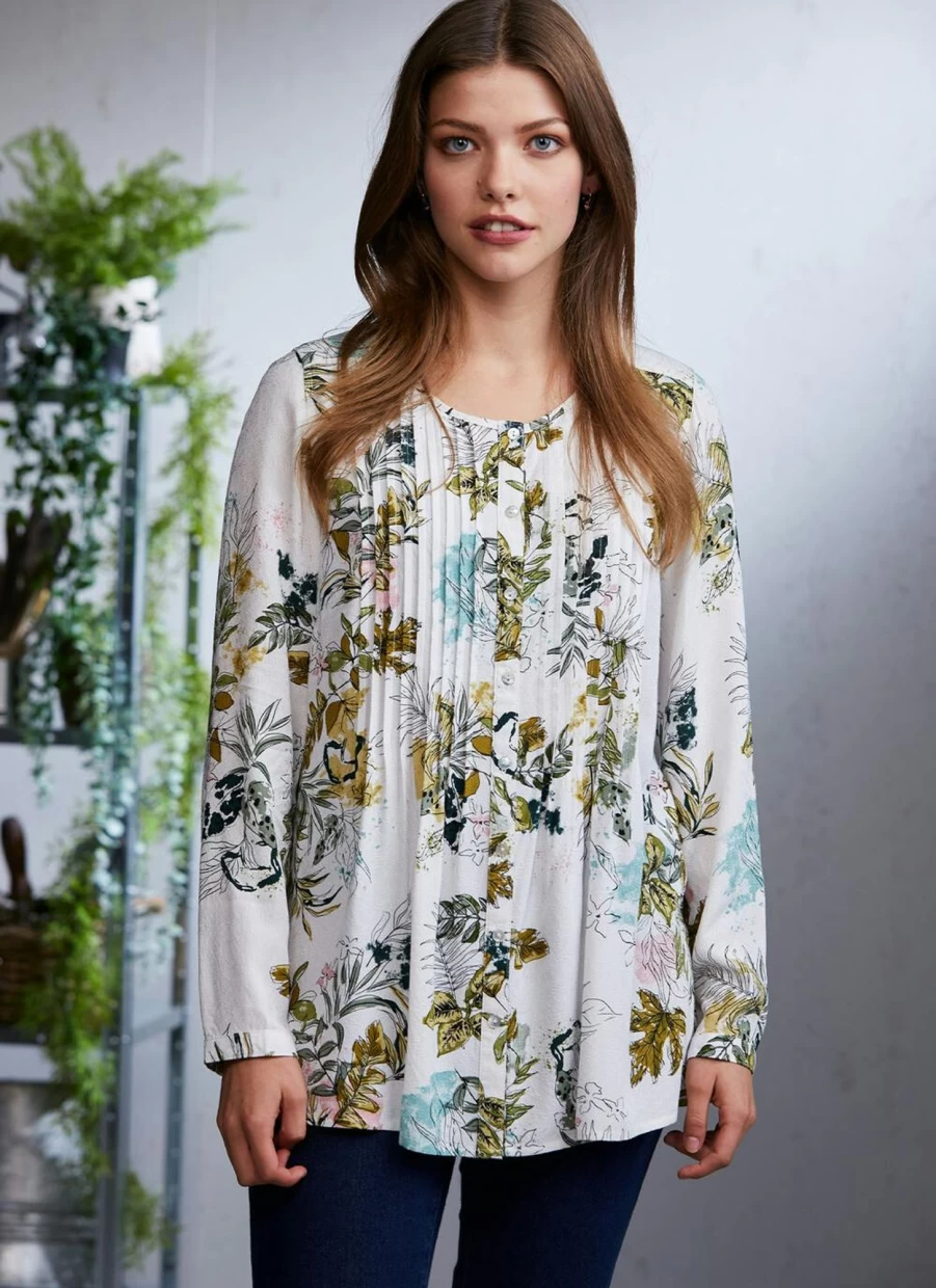 "Isle Women's Ivory Printed Blouse - Elegant Floral Top for Casual Wear"