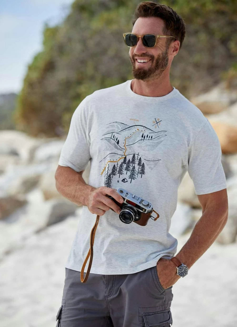 PG FIELD Men's Ivory Graphic Print T-Shirt - Stylish Casual Tee for Men
