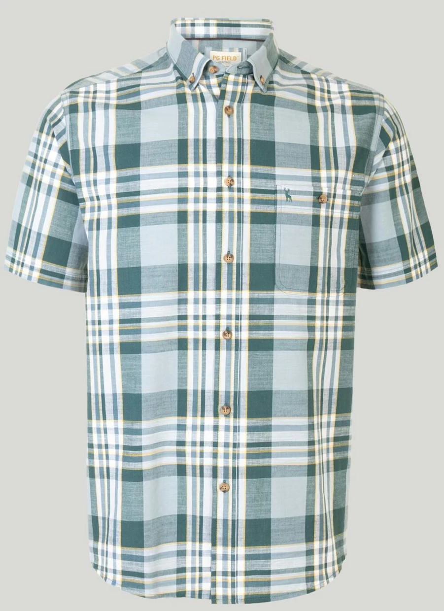 PG Field Men's Cotton Checkered Shirt - Classic Plaid Button-Up for Casual Wear