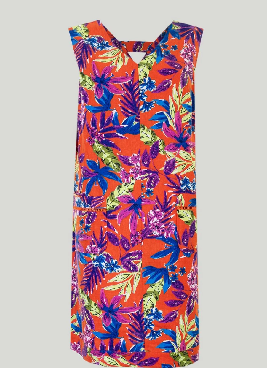 "Isle Women's Orange Tropical Print Shift Dress"
